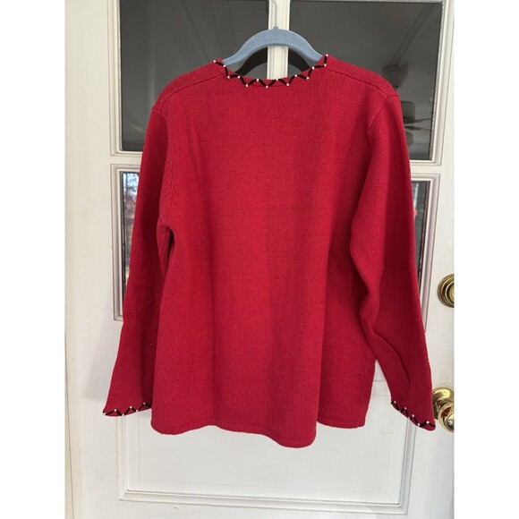Vintage Cherokee Womens Med ButtonUp Christmas Cardigan Red Sweater Cotton Blend - Picture 4 of 6